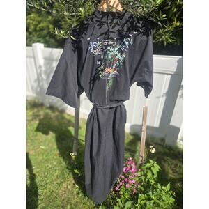 Vintage HEALTHY Kimono Style Robe with Hand Embroidered Dragon Motif - S coverup